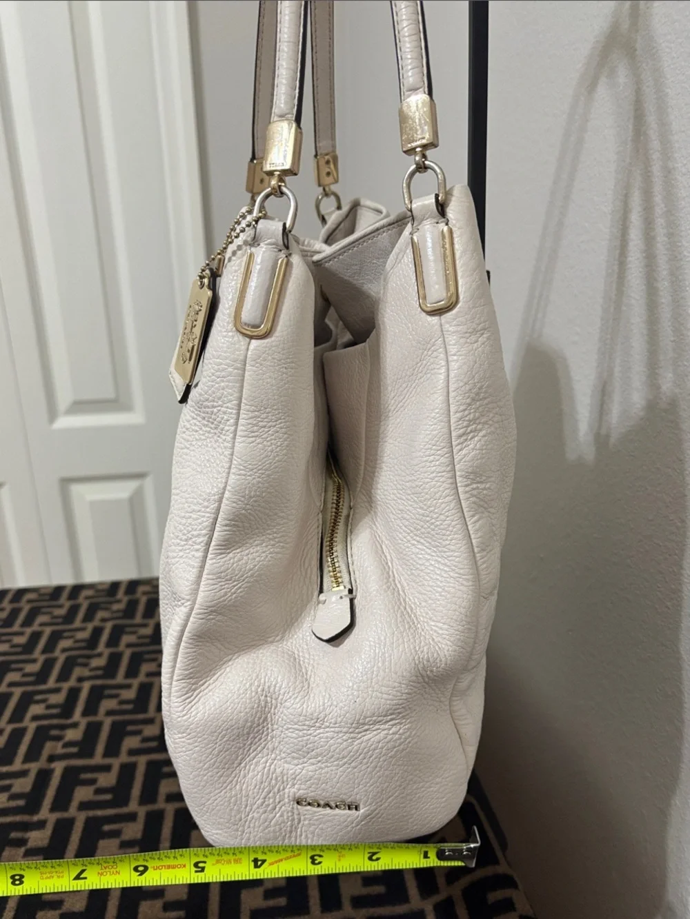 Coach White Pebbled Leather Shoulder Hobo with Gold Hardware